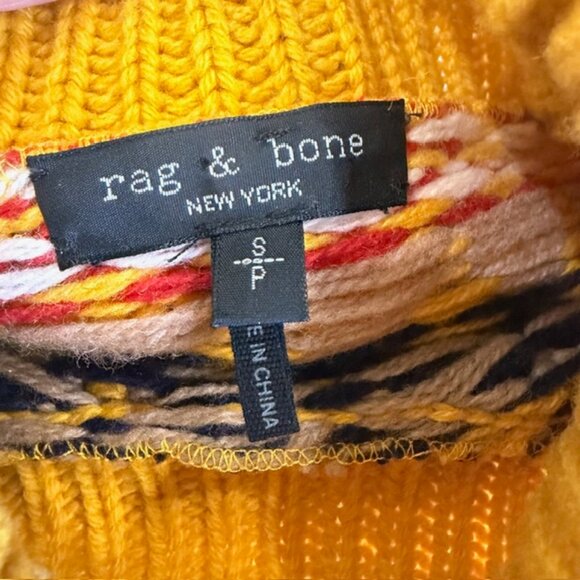 Rag & Bone Willow Fair Isle Wool Turtleneck Sweater Small Mustard Yellow - Picture 7 of 11